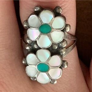 Zuni MOP & Turquoise Channel Inlay Ring Signed